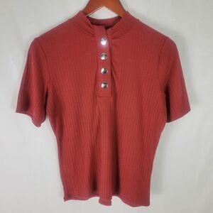 Poof Shirt Womens Large Auburn Ribbed Top 1/2 Sleeve Crew Neck‎ Cotton Blend